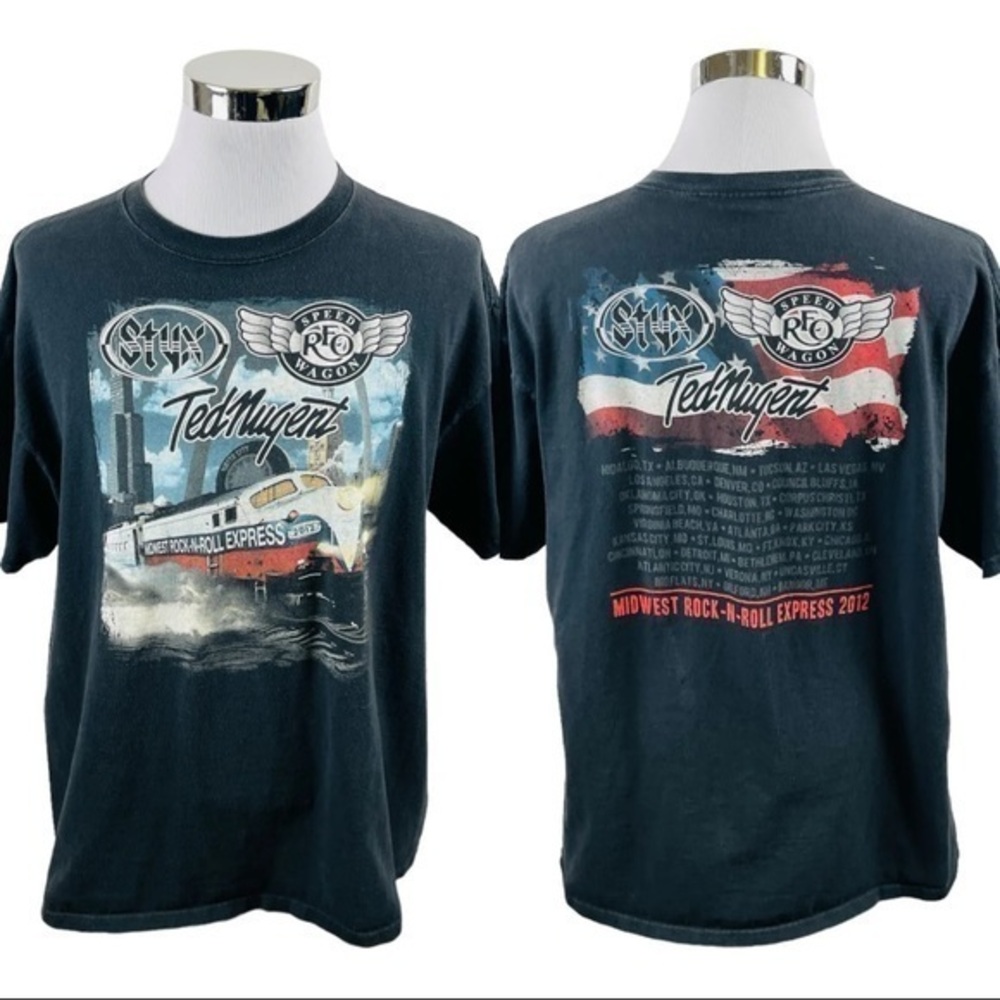 Ted Nugent Mid West Rock n Roll Express 2012 Black T-Shirt Styx REO M